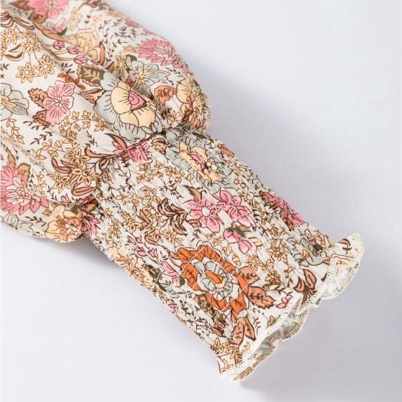 NWOT Floral Boho Women's Peasant Top Poet Blouse Neutral | Size M - Picture 8 of 9